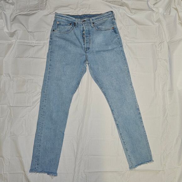 Levi’s 501 Skinny Jeans Women 31x30 Light Wash Button Fly Raw Hem High Rise Jean - Picture 2 of 12
